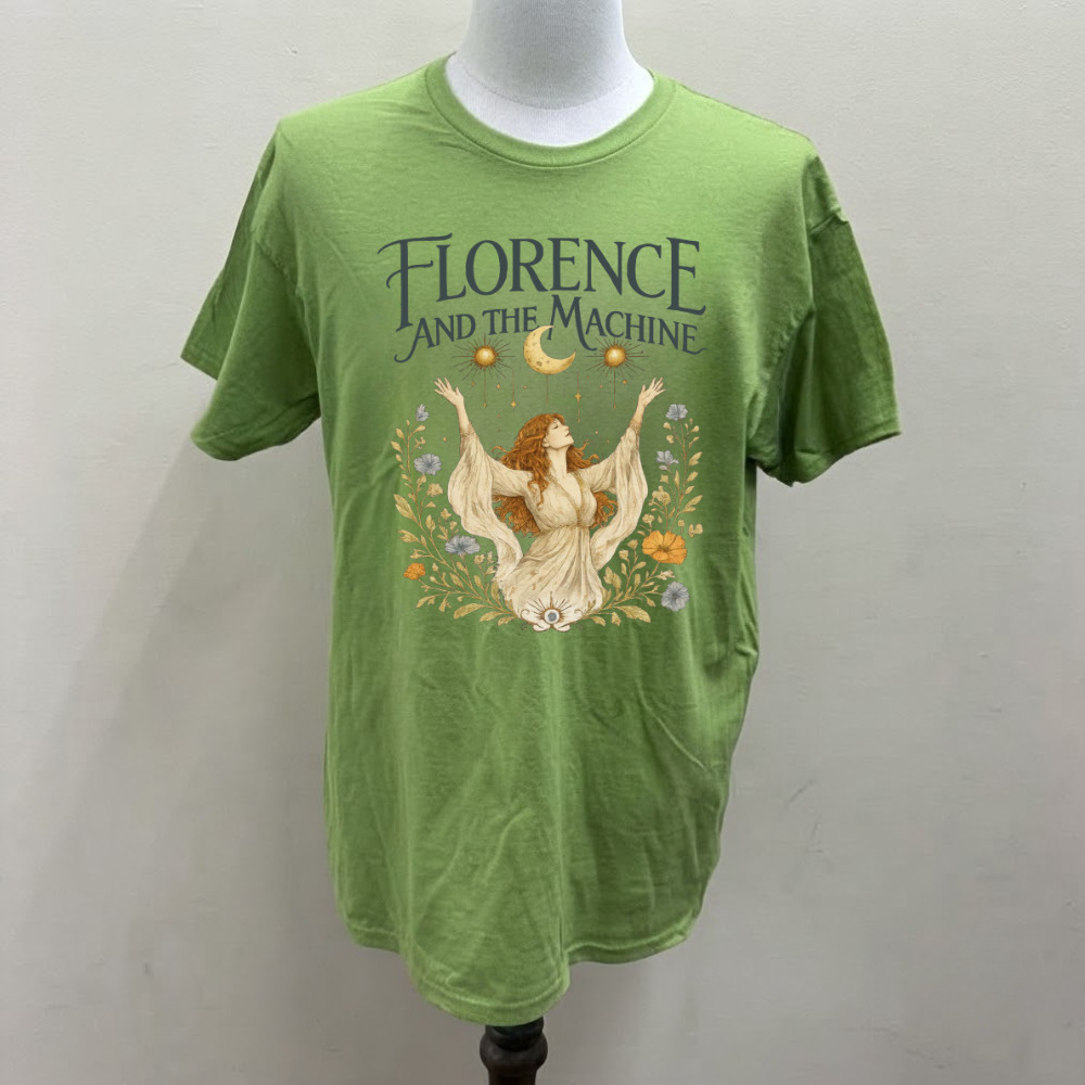 Florence and The Machine Vintage Celestial Boho Indie Folk Green T-Shirt